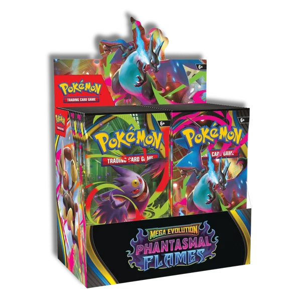 Sealed Pokémon Phantasmal Flames (ME2) booster box with 36 English packs